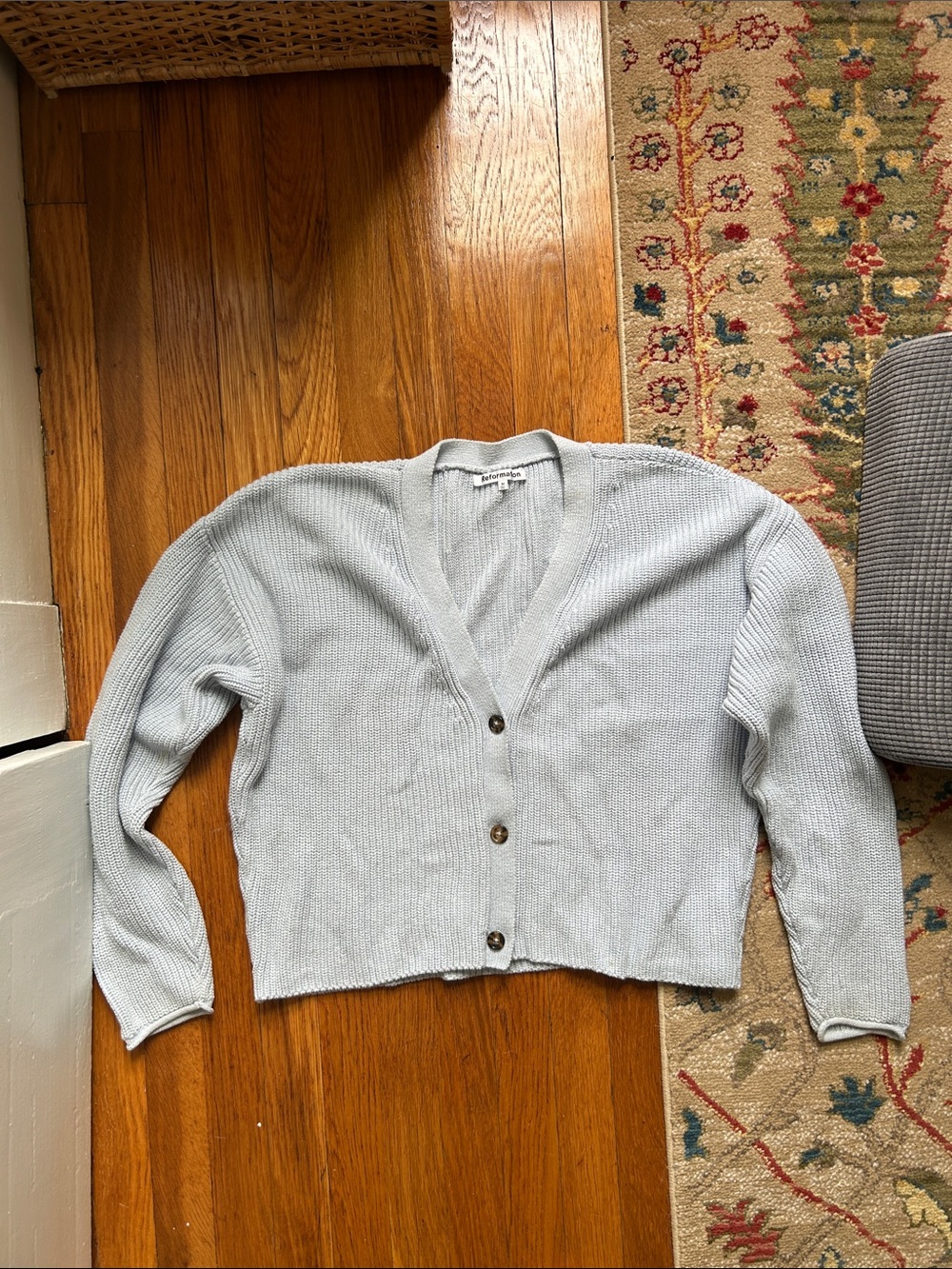 Reformation Light Blue Cotton Ribbed Button-Front Cardigan